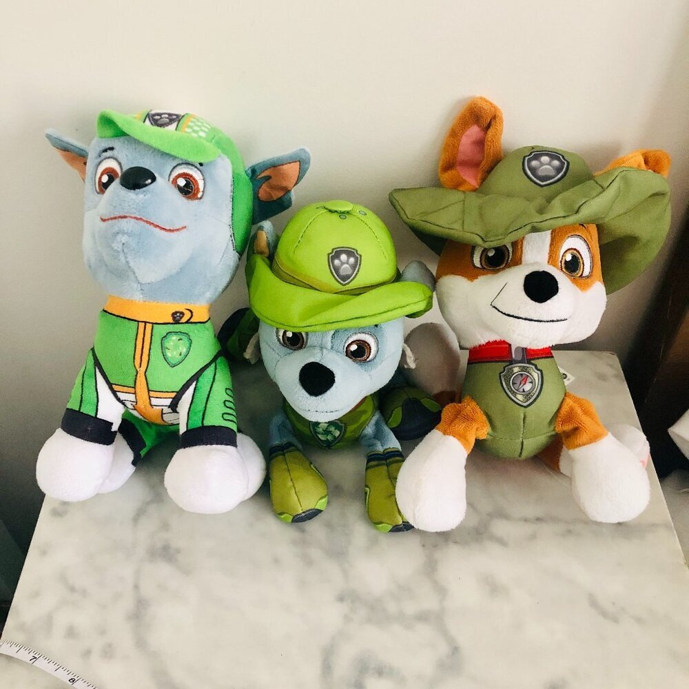 Paw Patrol Plush Lot - 2x Rocky & 1x Tracker - Excellent Condition